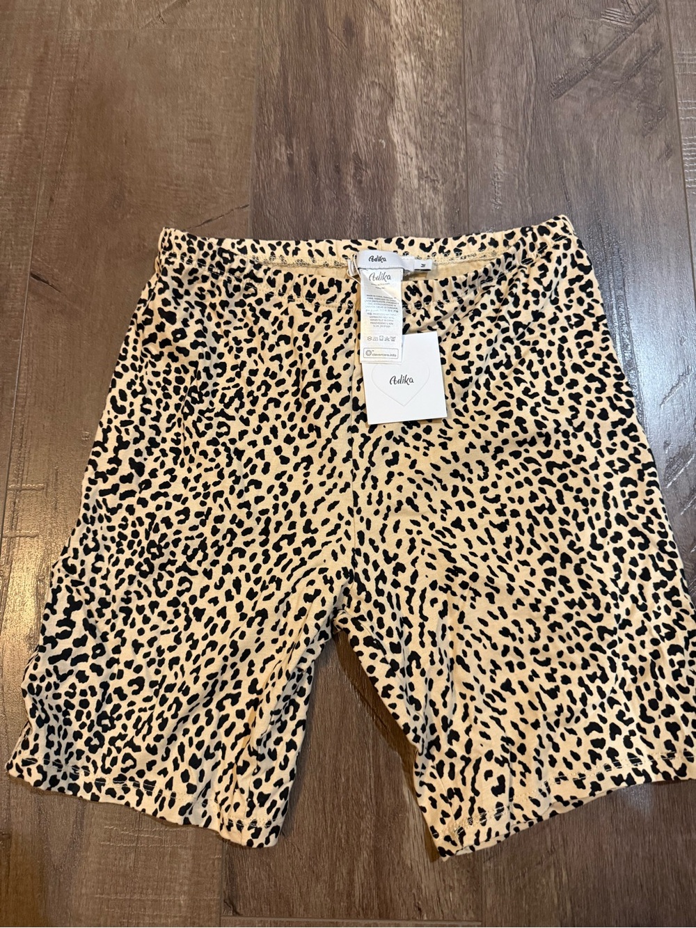 Adika womens Beige and Black Leopard Print Athletic Shorts